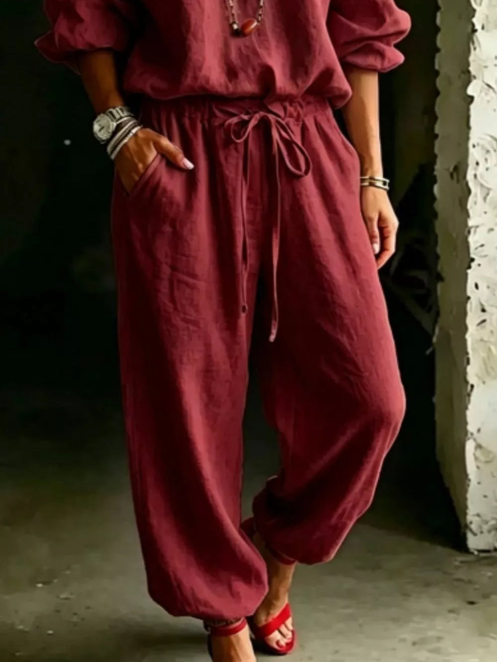 The Nova Off-Shoulder Set – cotton blend fabric texture
