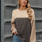 Double Take Contrast Round Neck Long Sleeve T-Shirt