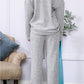 Khaki Slouchy Ribbed Knit V Neck Top & Pants Loungewear Set