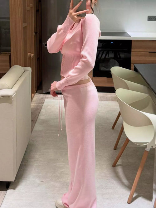 Button Up Cardigan and Pants Knit Set