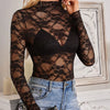 Mock Neck Long Sleeve Lace Sheer Top