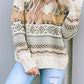 Geometric V-Neck Dropped Shoulder Sweater