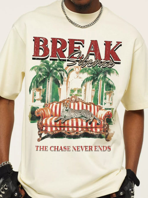 Men's BREAK SILENCE Graphic Round Neck Oversized T-Shirt