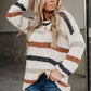 Multicolor Stripes Print Popcorn Drop Shoulder Pullover Sweater