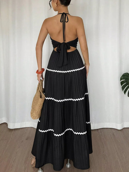 Halter Neck Pleated Maxi Dress