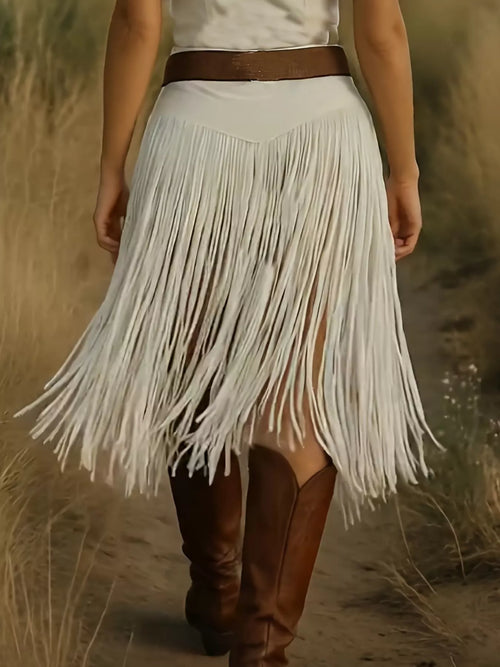 Solid Color Fringe Skirt