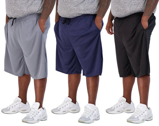 Real Essentials Men’s Big and Tall Mesh Active Quick Dry Fit Active Athletic Gym Shorts, Pack of 3