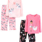 Simple Joys by Carter's Girls' 4-Piece Pajama Set (Cotton Top & Fleece Bottom), Black Ballerina/Light Pink/Pink Cow/Swans