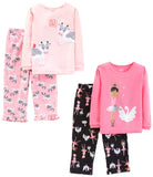 Simple Joys by Carter's Girls' 4-Piece Pajama Set (Cotton Top & Fleece Bottom), Black Ballerina/Light Pink/Pink Cow/Swans