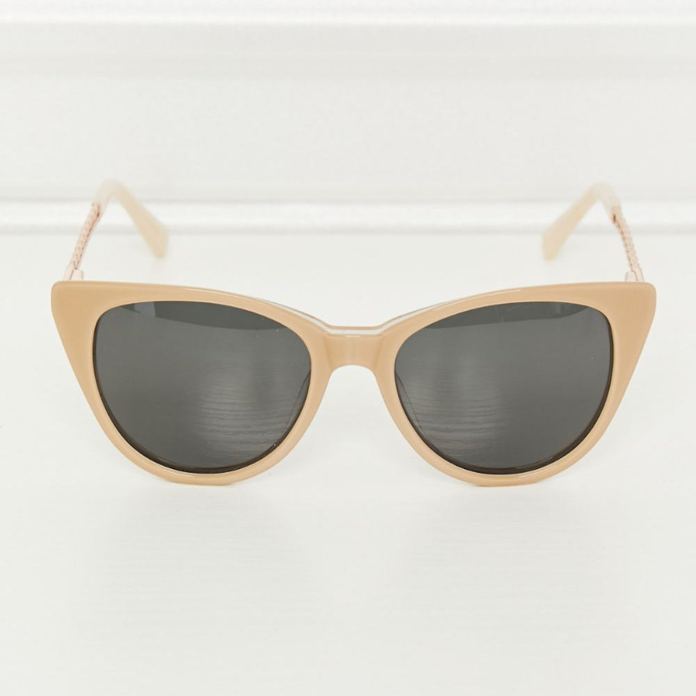 Cat-Eye Acetate Frame Sunglasses with black lenses and beige frame, showcasing stylish design.