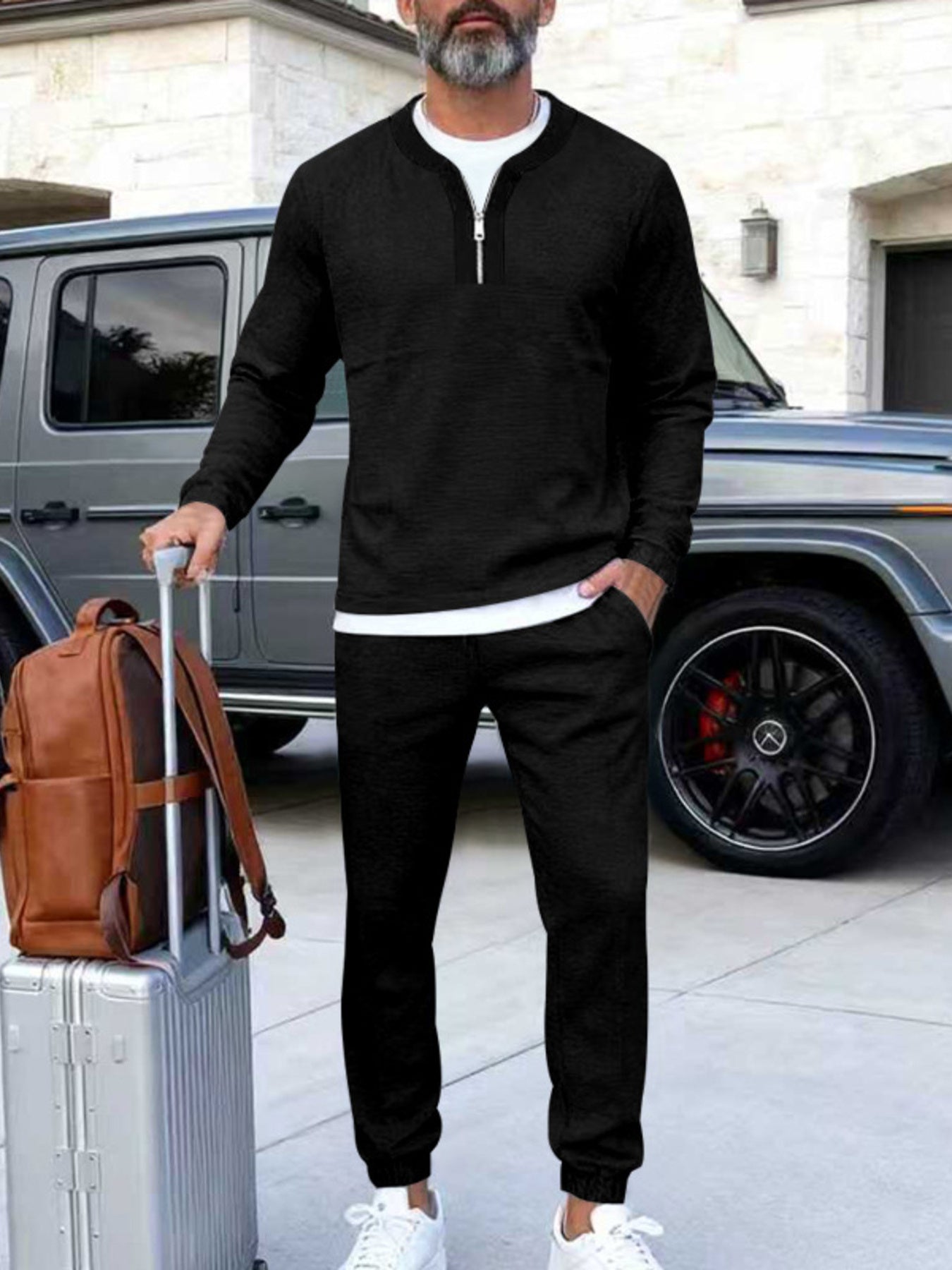 Men's zip-neck long-sleeve top and matching pants set