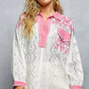 POL Floral Print Long Sleeve Lace Shirt with Front Pocket