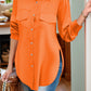 Full Size Side Slit Collared Neck Long Sleeve Shirt