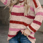 Multicolor Stripes Print Popcorn Drop Shoulder Pullover Sweater