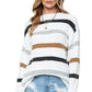 Multicolor Stripes Print Popcorn Drop Shoulder Pullover Sweater