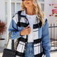 Pocketed Plaid Snap Down Denim Jacket