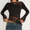 Asymmetrical Lace Trim Long Sleeve T-Shirt