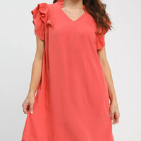 Umgee Linen Flutter Sleeve Shift Dress with Pockets
