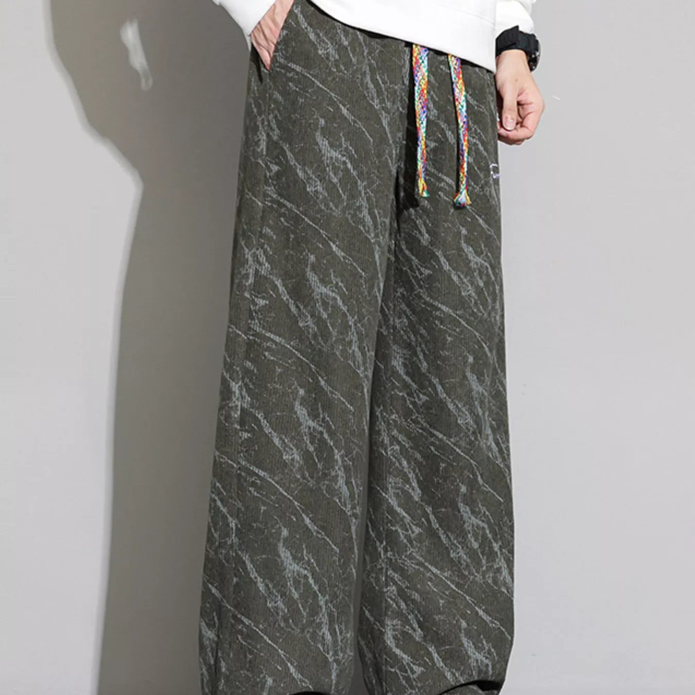 Men's Wide Leg Casual Pants featuring drawstring and wide fit design in stylish green color.