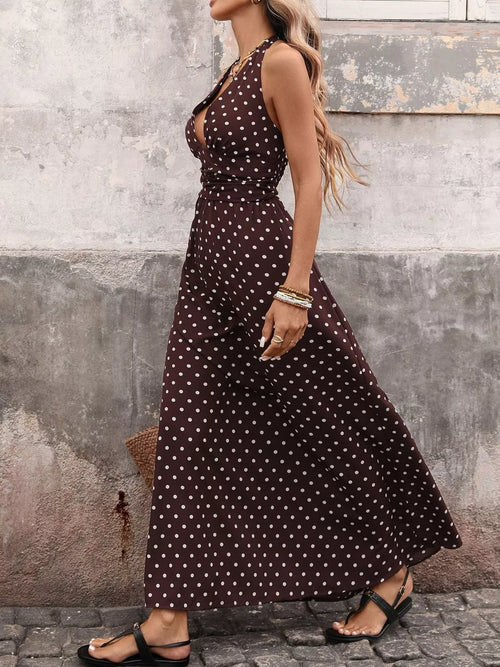 Halter Neck Polka Dot Maxi Dress
