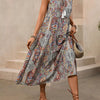 Paisley Print Tie Neck Sleeveless Midi Dress
