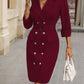 Double-Breasted Lapel Collar Long Sleeve Dress