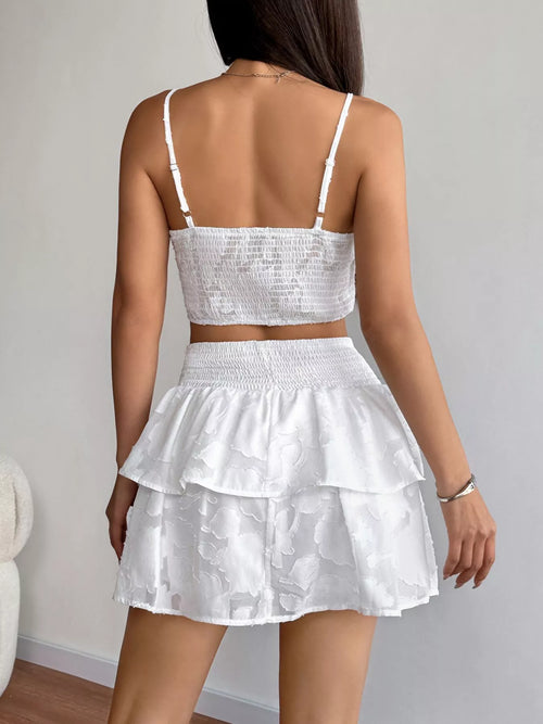 Smocked Crop Top & Ruffle Mini Skirt Set