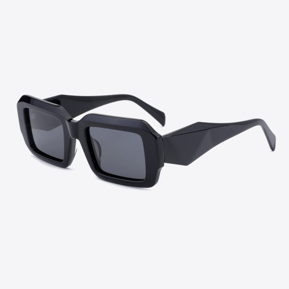 Rectangle TAC Polarization Lens Full Rim Sunglasses in black with UV400 protection and acetate frame.