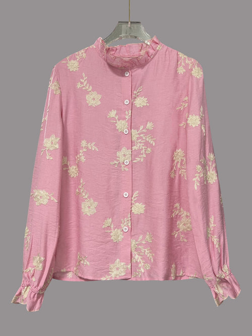 Floral Embroidered Button Down Shirt