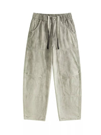 Men's Plus Size Loose Fit Casual Pants in light grey with pockets and elastic waistband.