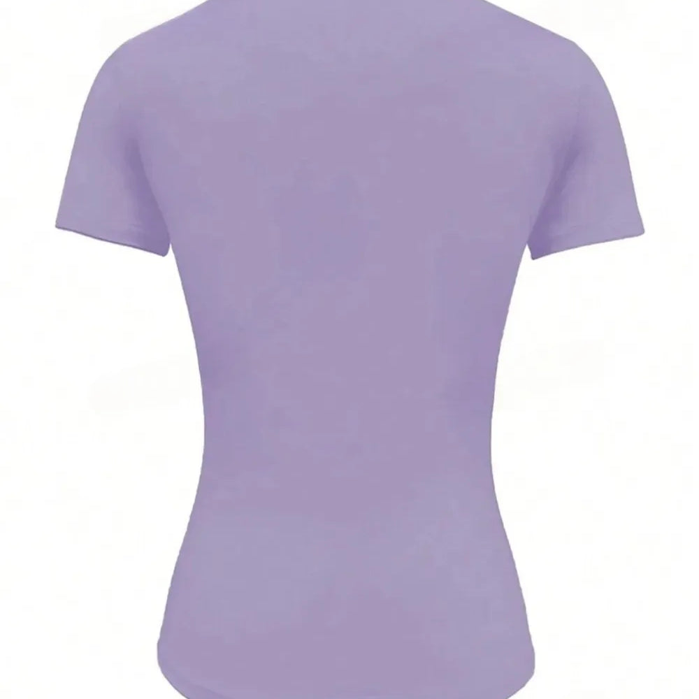 Back view of a Round Neck Short Sleeve T-Shirt in light lavender color, featuring a fitted silhouette.