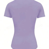 Back view of a Round Neck Short Sleeve T-Shirt in light lavender color, featuring a fitted silhouette.