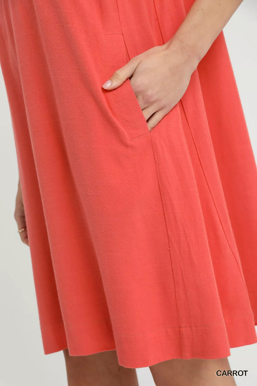 Umgee Linen Flutter Sleeve Shift Dress with Pockets