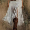 Solid Color Fringe Skirt