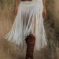 Solid Color Fringe Skirt
