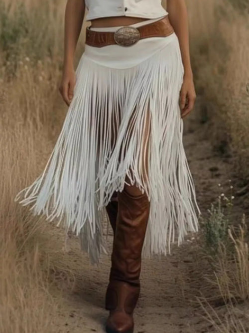 Solid Color Fringe Skirt