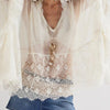 Lace V-Neck Ruffle Long Sleeve Cover-Up