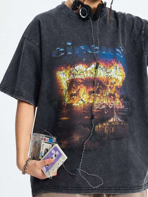 Men's Vintage Graphic Round Neck Oversized T-Shirt