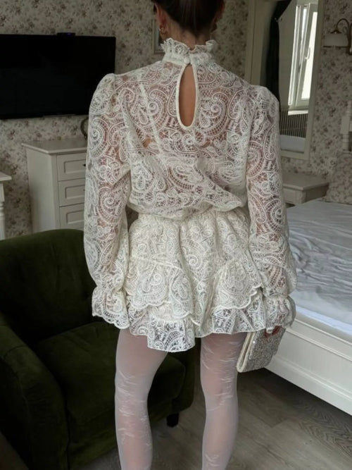 Lace Long Sleeve Top and Skirt Set