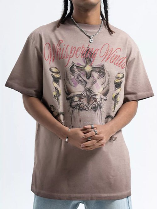 Men's Whispering Winds Graphic Vintage Round Neck T-Shirt