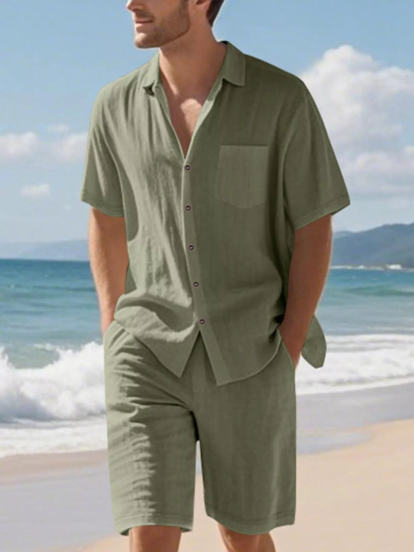 The Bayside Button-Up Set – men's casual button up shirt and shorts set