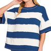 Zenana French Terry Striped Exposed Seam Top