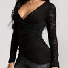 Lace Ruched Surplice Long Sleeve Top