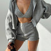 Ribbed Knit Top and Shots Set with Hoodie