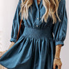 Smocked Button Front Mini Dress