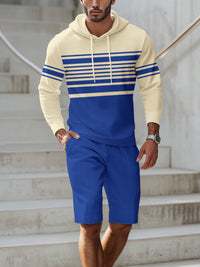 Men's striped hoodie and drawstring shorts set