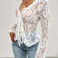 Lace Tied Ruffled V-Neck Long Sleeve Top