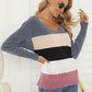 Shiny Color Block Long Sleeve Sweater