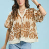 Umgee Mix Printed Puff Sleeve Top with Contrast Trim