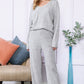 Khaki Slouchy Ribbed Knit V Neck Top & Pants Loungewear Set